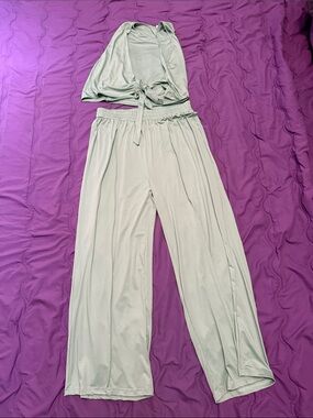 Soft Sage Wide-Leg Pantsuit — Two-Piece Set